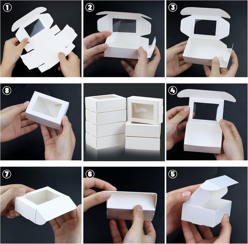 BadenBach 50 Pack Mini Rectangle Kraft Paper Boxes with Clear Windows,3.33" x 2.35" x 1.18",Tiny Small Homemade Soap Packaging Box Small Gift Boxes Bulk for Treat Candy Cookies Party Favors (White) - Image 5